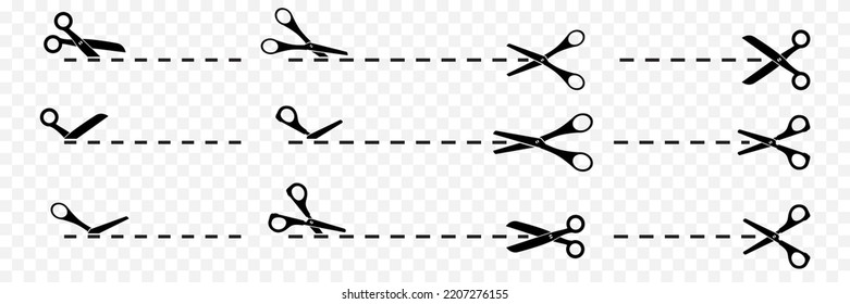 Paper cut icon with dotted line. Vector scissors with cut lines. Vector set of cutting scissors.