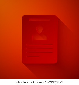 Paper cut Identification badge icon isolated on red background. It can be used for presentation, identity of the company, advertising. Paper art style. Vector Illustration