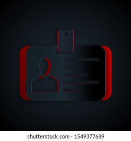 Paper cut Identification badge icon isolated on black background. It can be used for presentation, identity of the company, advertising. Paper art style. Vector Illustration
