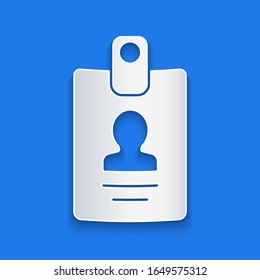 Paper cut Identification badge icon isolated on blue background. It can be used for presentation, identity of the company, advertising. Paper art style. Vector Illustration