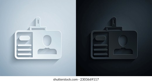 Paper cut Identification badge icon isolated on grey and black background. It can be used for presentation, identity of the company, advertising. Paper art style. Vector