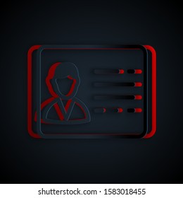 Paper cut Identification badge line icon isolated on black background. It can be used for presentation, identity of the company, advertising. Paper art style. Vector Illustration