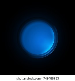 paper cut illustration with blue glowing button. Vector template in layered style.