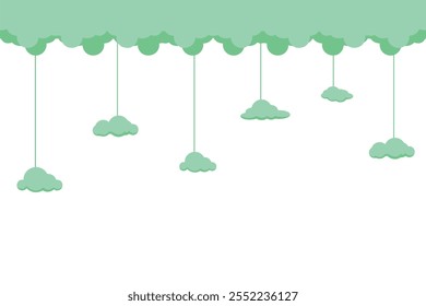 Paper cut illustration of green clouds with variations, cloud vector