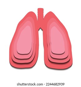 Ilustración cortada de papel de la silueta de los pulmones humanos. Material clip de medicina para el alivio vectorial, parte del órgano del cuerpo humano. Elemento 3D estratificado para artículos, banderas y tarjetas educativas