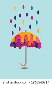 Paper cut illustration of umbrella, Paper cut background, greeting card, rainbow