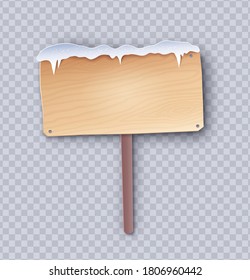 Paper cut illustration of wooden signboard with snow isolated on transparency background.