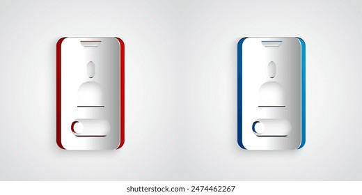 Paper cut Incoming call on mobile phone icon isolated on grey background. Friends call. Paper art style. Vector