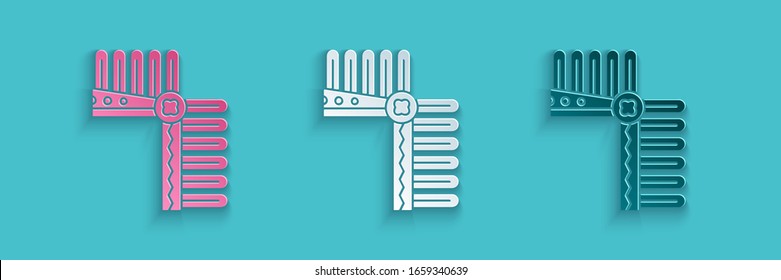 Paper cut Indian headdress with feathers icon isolated on blue background. Native american traditional headdress. Paper art style. Vector Illustration