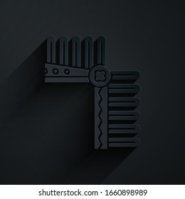 Paper cut Indian headdress with feathers icon isolated on black background. Native american traditional headdress. Paper art style. Vector Illustration