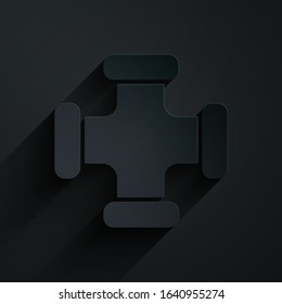 Paper cut Industry metallic pipe icon isolated on black background. Plumbing pipeline parts of different shapes. Paper art style. Vector Illustration