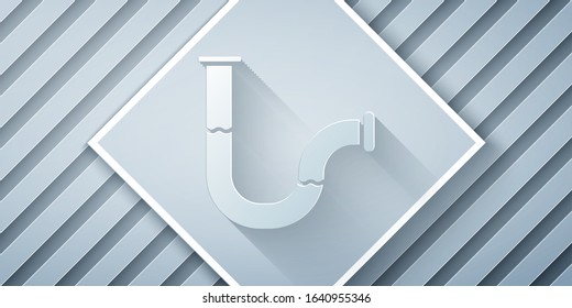 Paper cut Industry metallic pipe icon isolated on grey background. Plumbing pipeline parts of different shapes. Paper art style. Vector Illustration