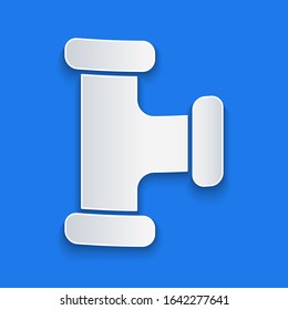 Paper cut Industry metallic pipe icon isolated on blue background. Plumbing pipeline parts of different shapes. Paper art style. Vector Illustration