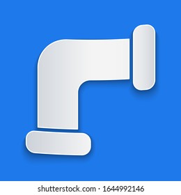 Paper cut Industry metallic pipe icon isolated on blue background. Plumbing pipeline parts of different shapes. Paper art style. Vector Illustration