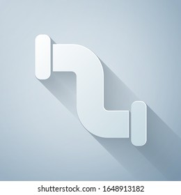 Paper cut Industry metallic pipe icon isolated on grey background. Plumbing pipeline parts of different shapes. Paper art style. Vector Illustration