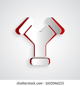 Paper cut Industry metallic pipe icon isolated on grey background. Plumbing pipeline parts of different shapes. Paper art style. Vector Illustration