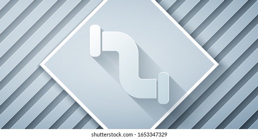 Paper cut Industry metallic pipe icon isolated on grey background. Plumbing pipeline parts of different shapes. Paper art style. Vector Illustration