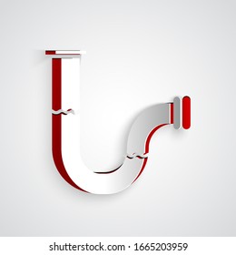 Paper cut Industry metallic pipe icon isolated on grey background. Plumbing pipeline parts of different shapes. Paper art style. Vector Illustration