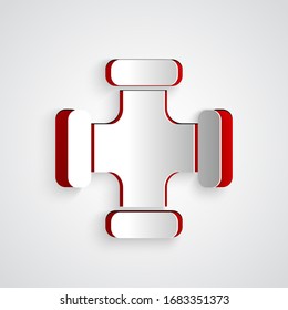 Paper cut Industry metallic pipe icon isolated on grey background. Plumbing pipeline parts of different shapes. Paper art style. Vector Illustration