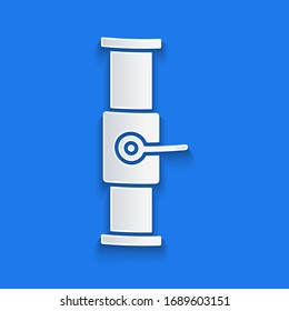 Paper cut Industry metallic pipe and valve icon isolated on blue background. Paper art style. Vector Illustration