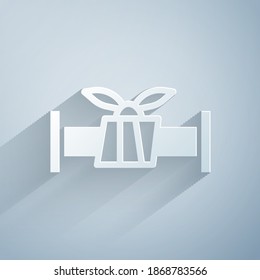 Paper cut Industry metallic pipe icon isolated on grey background. Plumbing pipeline parts of different shapes. Paper art style. Vector