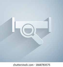 Paper cut Industry metallic pipe icon isolated on grey background. Plumbing pipeline parts of different shapes. Paper art style. Vector