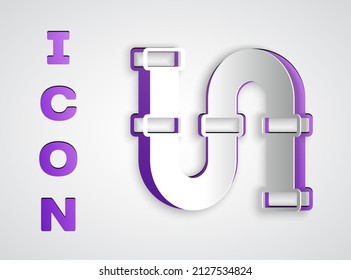 Paper cut Industry metallic pipe icon isolated on grey background. Plumbing pipeline parts of different shapes. Paper art style. Vector