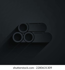 Paper cut Industry metallic pipe icon isolated on black background. Plumbing pipeline parts of different shapes. Paper art style. Vector Illustration