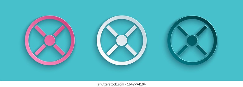 Paper cut Industry valve icon isolated on blue background. Paper art style. Vector Illustration