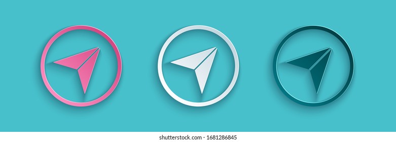 Paper cut Infographic of city map navigation icon isolated on blue background. Interface concept design. Geolocation concept. Paper art style. Vector Illustration