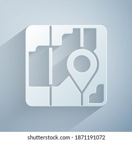 Paper cut Infographic of city map navigation icon isolated on grey background. Mobile App Interface concept design. Geolacation concept. Paper art style. Vector