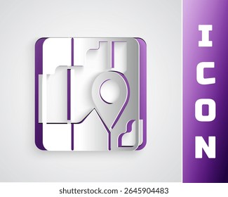 Paper cut Infographic of city map navigation icon isolated on grey background. Mobile App Interface concept design. Geolacation concept. Paper art style. Vector