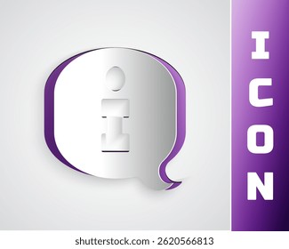 Icono de información de corte de papel aislado sobre fondo gris. Estilo de arte de papel. Vector