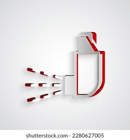 Icono de inhalador de papel cortado aislado en fondo gris. Respirar para el alivio de la tos, inhalación, paciente alérgico. Inyección por inhalador de asma con alergia médica. Estilo de arte de papel. Vector