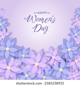 Paper Cut International Women's Day Card. 8 March Poster or Banner with Cute Paper Bright Flowers. Modern Vector Illustration is suitable for Sale, Advertising, Cover, Mother's Day, Social Media.