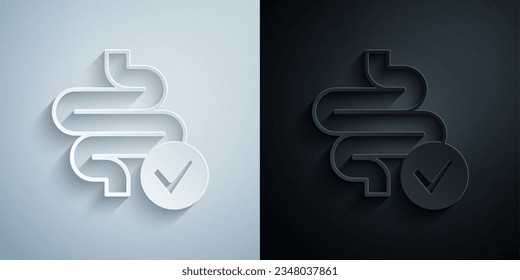 Icono de Intestines de corte de papel aislado en fondo gris y negro. Órganos internos del cuerpo humano. Estilo de arte de papel. Vector