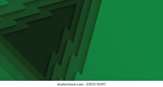 Paper cut into the shape of a green gradient Christmas tree. Layered 3D horizontal background. Design elements for banner, poster, backdrop, wallpaper. Vector illustration