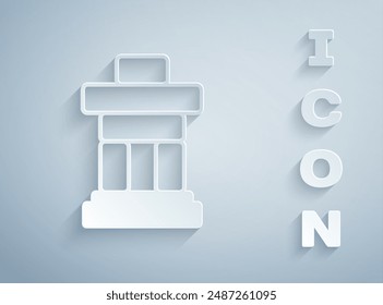 Paper cut Inukshuk icon isolated on grey background. Paper art style. Vector