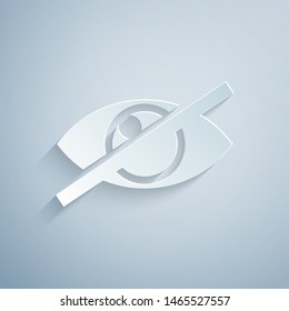 Paper cut Invisible or hide icon isolated on grey background. Paper art style. Vector Illustration