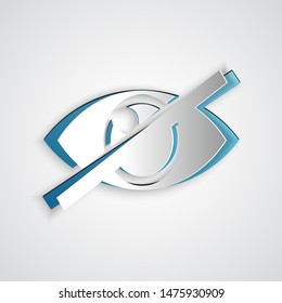 Paper cut Invisible or hide icon isolated on grey background. Paper art style. Vector Illustration