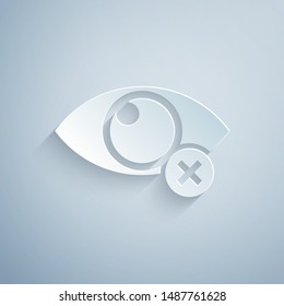 Paper cut Invisible or hide icon isolated on grey background. Paper art style. Vector Illustration