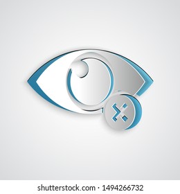 Paper cut Invisible or hide icon isolated on grey background. Paper art style. Vector Illustration