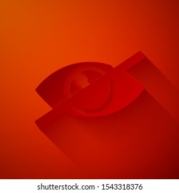Paper cut Invisible or hide icon isolated on red background. Paper art style. Vector Illustration
