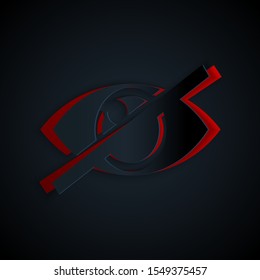 Paper cut Invisible or hide icon isolated on black background. Paper art style. Vector Illustration