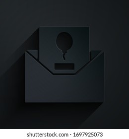 Paper cut Invitation icon isolated on black background. Celebration poster template for invitation or greeting card. Paper art style. Vector Illustration