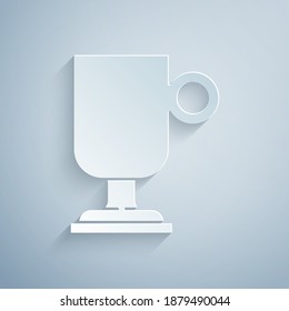 Paper cut Irish coffee icon isolated on grey background. Paper art style. Vector.