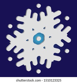 Paper cut isolated snowflake on blue background. Vector illustration - template. Geometric concept with expressive forms and colors. White new year and Xmas modern trend design 3d element.
