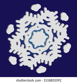Paper cut isolated snowflake on blue background. Geometric concept with expressive forms and colors. Vector illustration - decoration. White new year and Xmas modern trend design 3d element.