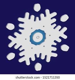 Paper cut isolated snowflake on blue background. Vector illustration - wallpaper. Creative concept with expressive forms and colors. White new year and Xmas modern trend design 3d element.