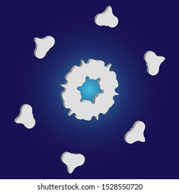 Paper cut isolated snowflake on blue background. Effective concept with expressive forms and colors. Vector illustration - texture. White new year and Xmas modern trend design 3d element.